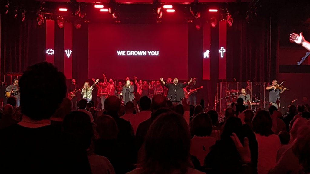 We Crown You photo showing icons on video wall - November 2025 Worship Night at North Way Wexford